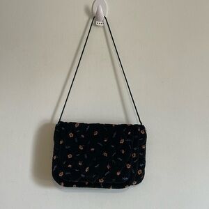 Cottagecore Quilted Floral Purse Black Velour Strap Soft Boho New Beginnings